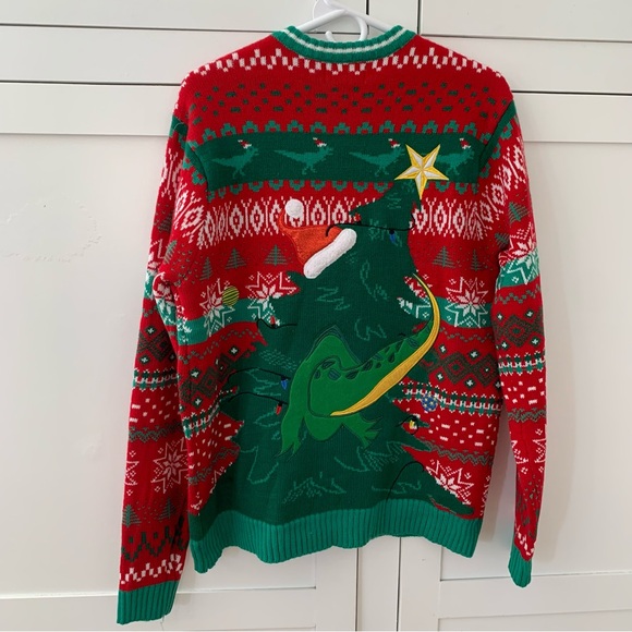 Blizzard Bay Red Green Christmas Dinosaur Sweatshirt Holiday Size Large - Picture 10 of 10